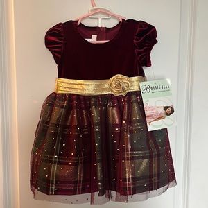 Baby Girl Bonnie Jean Stretch Velvet and Plaid Taffeta Empire Dress